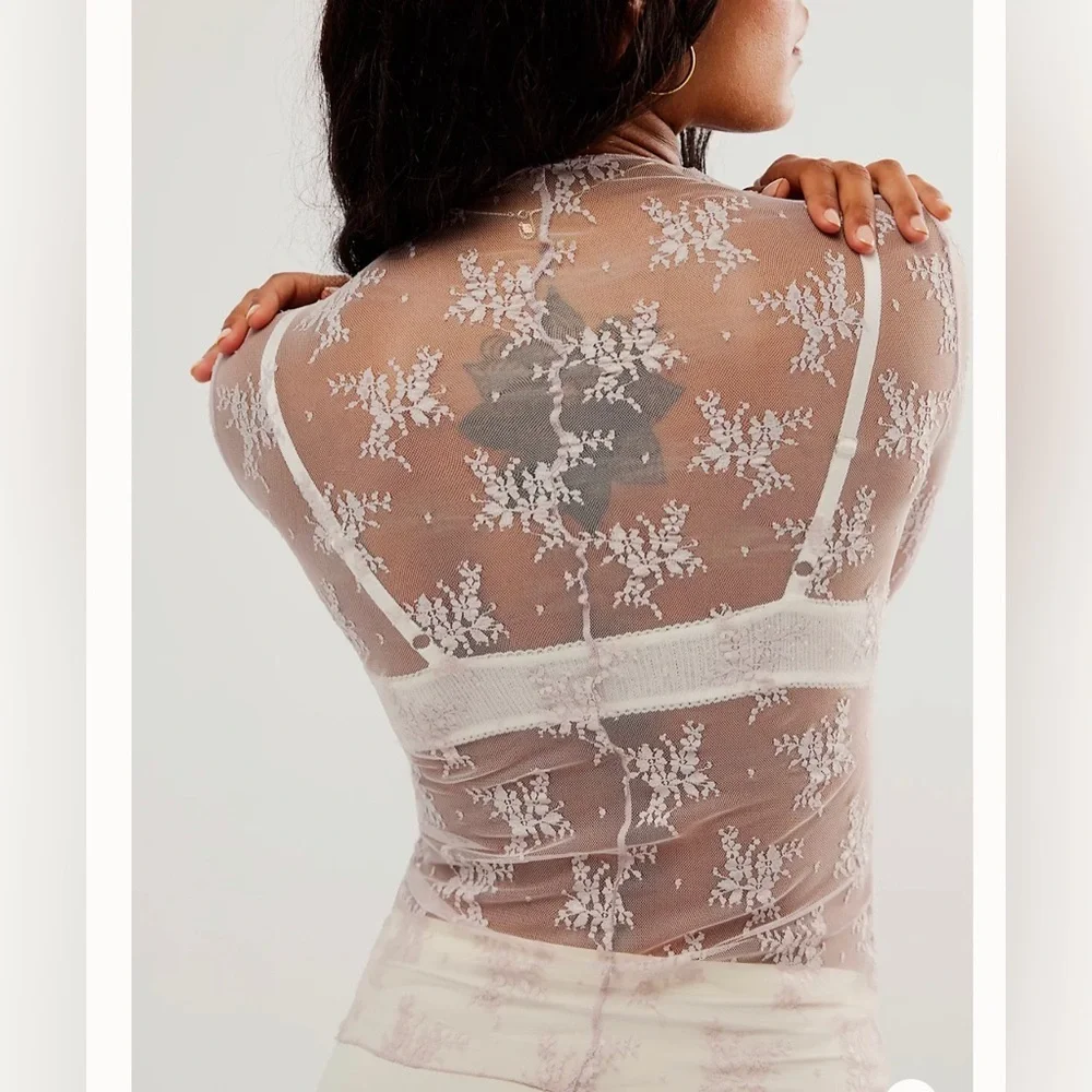 Free People intimately free Lady Lux Layering‎ mockneck long sleeve lace Top